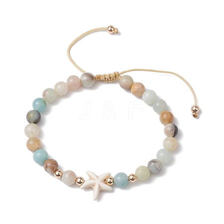 Natural Flower Amazonite Round Beaded Braided Bead Bracelets BJEW-JB10692-01-1