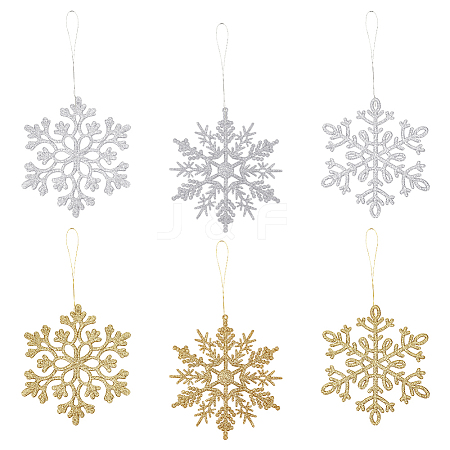 AHADERMAKER 12 Sets 6 Style Christmas Snowflake Plastic Pendant Decoration AJEW-GA0006-04-1