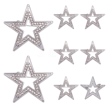 8Pcs Star Alloy Rhinestone Lapel Pinks for Backpack Clothes JEWB-DC0001-35P-1