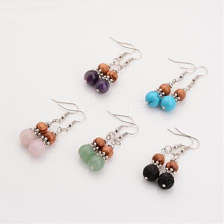 Natural or Synthetic Natural & Synthetic Mixed Stone Dangle Earrings EJEW-JE02106-1