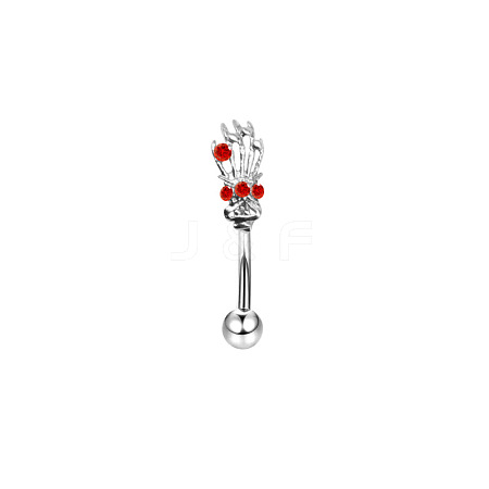 Skeleton Hand 304 Stainless Steel Cubic Zirconia Eyebrow Curved Barbell Rings WG43657-02-1