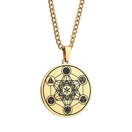 Stainless Steel Flower of Life Metatron Angel Solomon Pendant Necklaces BU8279-1-1