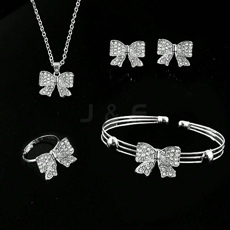 Bowknot Alloy Rhinestone Stud Errings & Ring & Pendant Necklaces & Bangle Sets for Women FS-WGFEA72-02-1