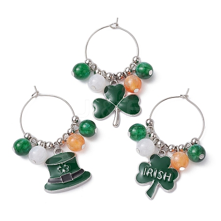 Saint Patrick's Day Alloy Enamel Wine Glass Charms AJEW-JO00197-1