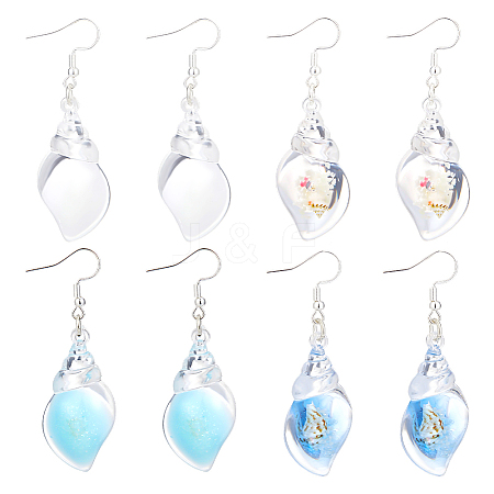 4 Pairs 4 Styles Luminous Transparent Resin & Acrylic Conch Shape Dangle Earrings EJEW-PH01466-1