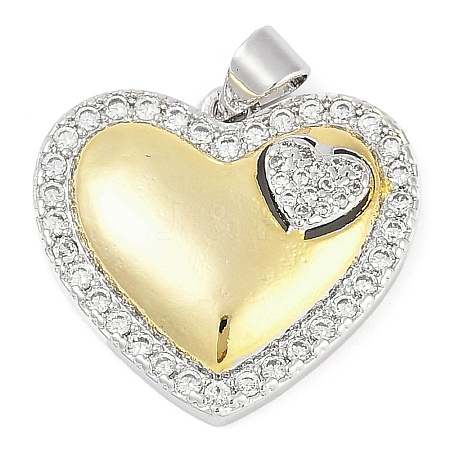 Rack Plating Heart Brass Micro Pave Clear Cubic Zirconia Pendants KK-P287-48B-GP-1