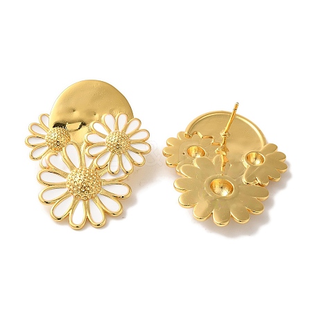 Rack Plating Flower Brass Enamel Stud Earrings EJEW-B062-34G-1