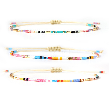3Pcs Summer Glass Seed Bead Braided Bead Bracelets LO6994-4-1