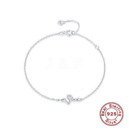 Rhodium Plated 925 Sterling Silver Micro Pave Cubic Zirconia Link Bracelets ZA1067-1-1