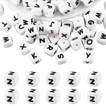 20Pcs White Cube Letter Silicone Beads 12x12x12mm Square Dice Alphabet Beads with 2mm Hole Spacer Loose Letter Beads for Bracelet Necklace Jewelry Making JX432Z-1