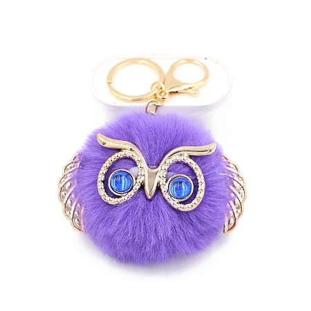 Cute Pompom Fluffy Owl Pendant Keychain KEYC-PW0008-007G-24-1