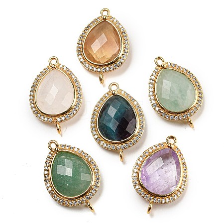 Natural Mixed Gemstone Faceted Teardrop Connector Charms G-M431-04G-1