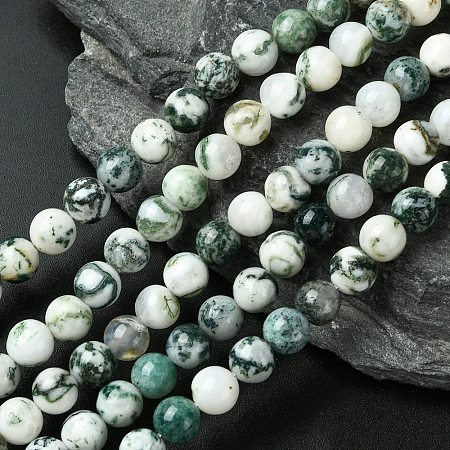 Natural Tree Agate Beads Strands G-K194-8mm-02-1