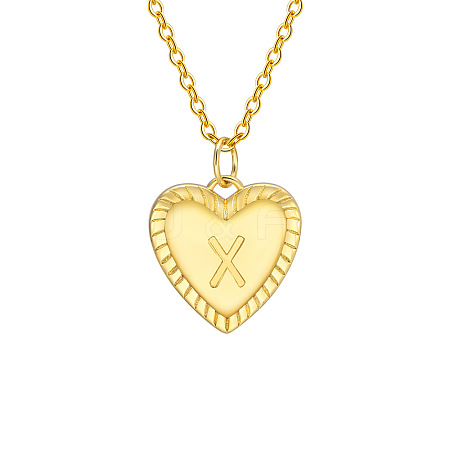 Golden Tone Brass Cable Chain Letter Heart Pendant Necklaces for Women PW-WG67FD6-24-1