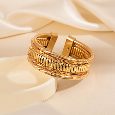 Iron Multi-strand Snake Chain Cuff Bangles for Women BJEW-P390-01C-G-1