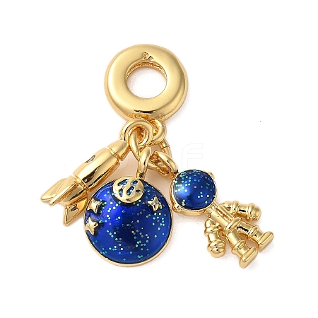 Rack Plating Brass Blue Enamel European Dangle Charms X-KK-P279-31G-1