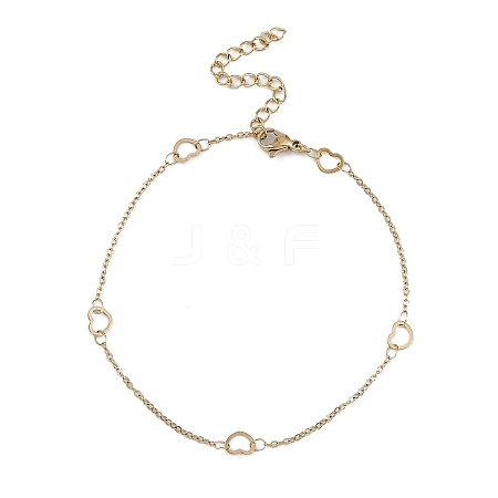 304 Stainless Steel Heart Link Chains Anklets AJEW-A057-09A-G-1