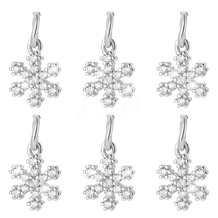 6Pcs 925 Sterling Silver Micro Pave Clear Cubic Zirconia Snowflake Charms PALLOY-WR00007-1