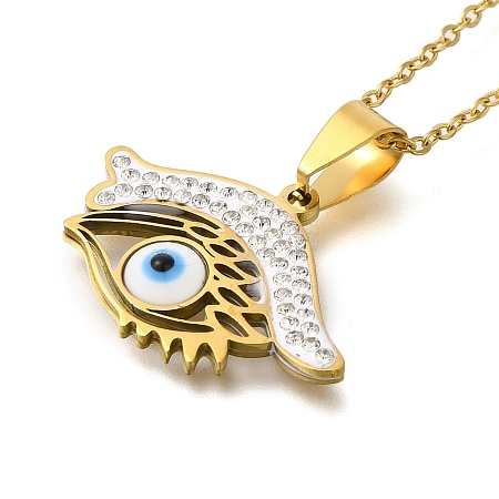 304 Stainless Steel Crystal Rhinestone Evil Eye Pendant Cable Chain Necklaces NJEW-Q002-03G-1