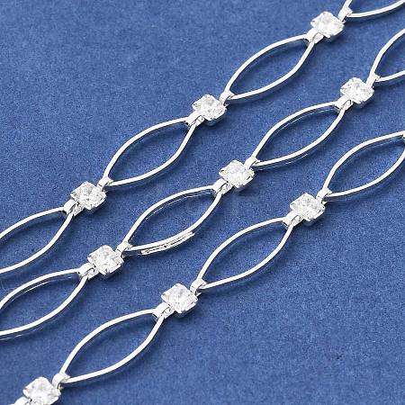 Handmade Brass Pave Clear Cubic Zirconia Horse Eye Link Chains CHC-G027-03S-1