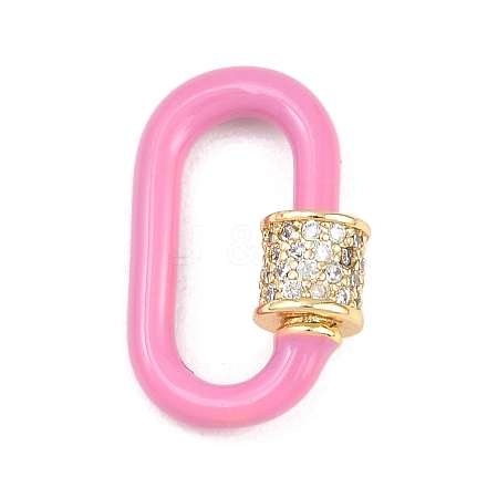 Oval Brass Micro Pave Clear Cubic Zirconia Screw Carabiner Clasps KK-B167-01A-02G-1