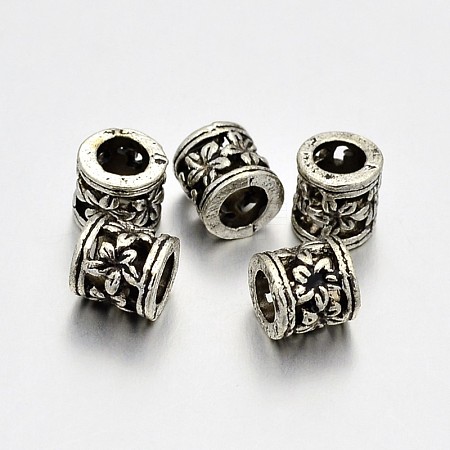 Tibetan Style Alloy Hollow Column with Flower Large Hole European Beads PALLOY-E381-03AS-NR-1