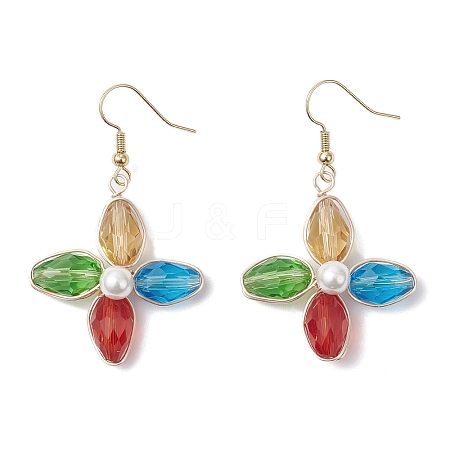 Flower Glass & ABS Plastic Imitation Pearl Dangle Earrings EJEW-TA00722-S-1