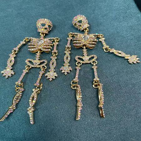Skeleton Alloy Rhinestone Dangle Stud Earrings FS-WG3D420-03-1
