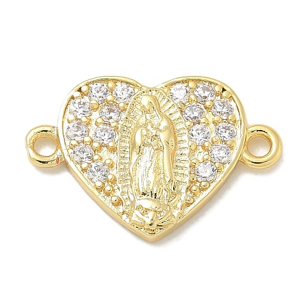 Rack Plating Brass Micro Pave Clear Cubic Zirconia Religion Heart Virgin Mary Connector Charms KK-L224-099G-05-1