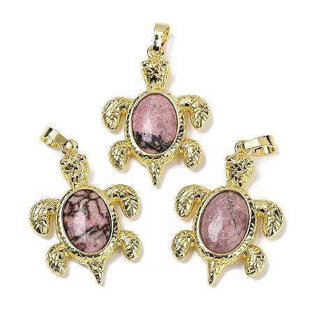 Natural Rhodonite & Brass Pendants KK-F887-01G-07-1