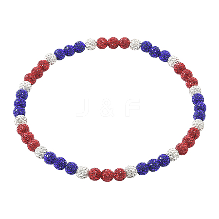 1Pc Polymer Clay Rhinestone Round Beaded Stretch Necklaces NJEW-SP0001-14C-1