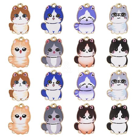 30Pcs Cat Printed Alloy Pendants ENAM-CJ0005-57-1
