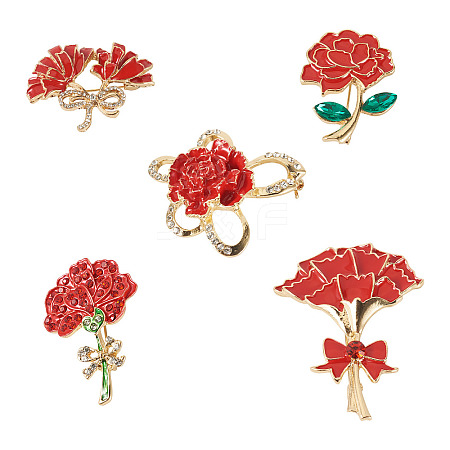 5Pcs 5 Styles Flower Enamel Pins JEWB-TA0001-35-1
