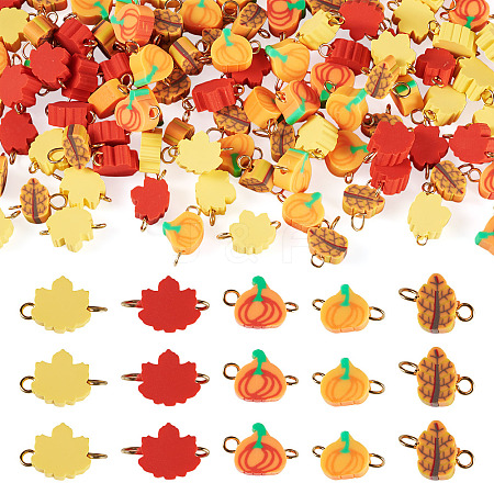 100Pcs Autumn Theme Handmade Polymer Clay Connector Charms PALLOY-TAC0251-1
