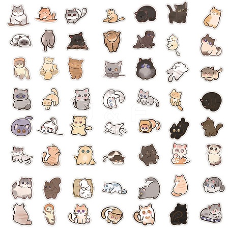 60Pcs Cartoon Cat PVC Stickers for DIY Decorating Luggage PW-WG41367-01-1