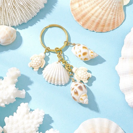 Ocean Style Natural Shell with Synthetic Turquoise Keychains KEYC-JKC01231-02-1