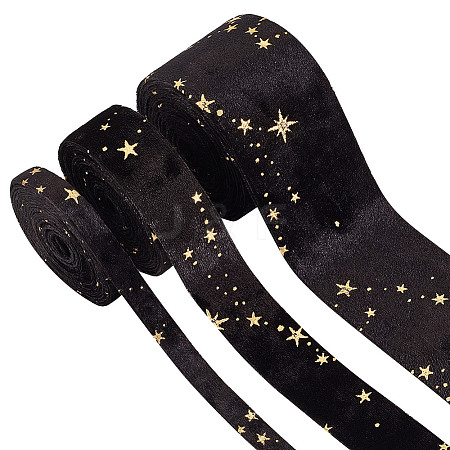 6M 3 Styles Double Sided Star Gold Stamping Flannelette Ribbons for Sewing Craft OCOR-GO0001-13C-1