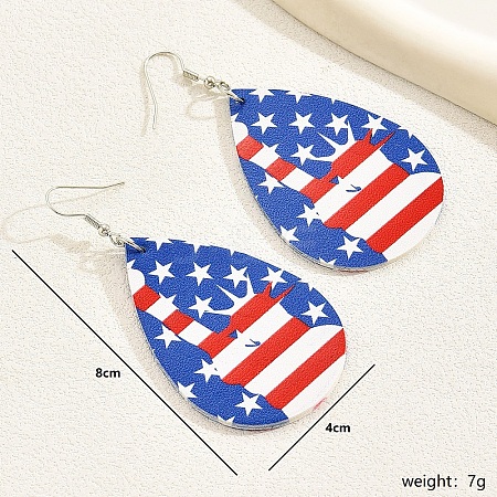 Geometric Teardrop Earrings with American Flag Pendant for Women RS1846-2-1