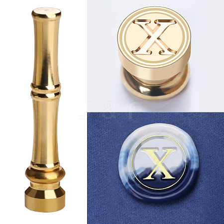 Golden Tone Brass Wax Seal Stamp Head with Bamboo Stick Shaped Handle STAM-K001-05G-X-1