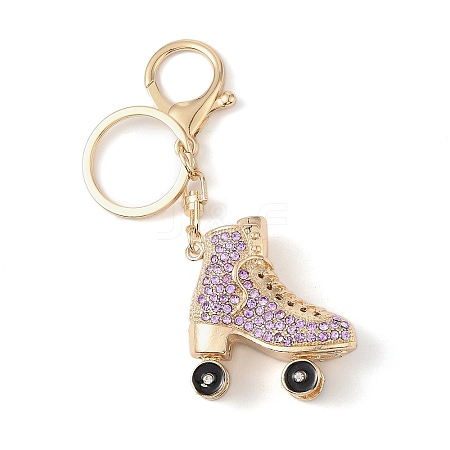 Golden Zinc Alloy with Rhinestone Ice Skates Keychain DIY-B075-01G-02-1