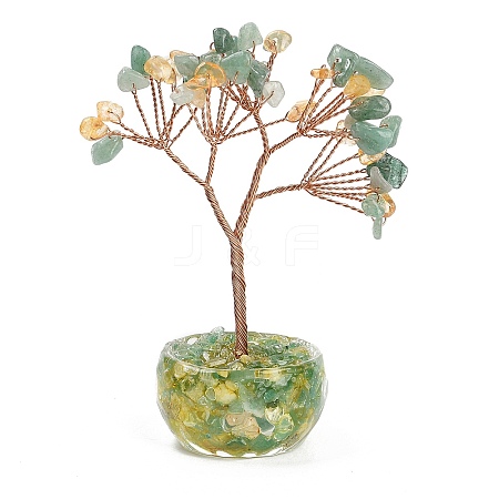 Natural Green Aventurine and  Yellow Quartz Chips Tree of Life Decorations DJEW-B013-01G-1