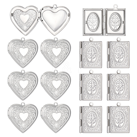 16Pcs 2 Styles 304 Stainless Steel Locket Pendants STAS-ME0003-38-1
