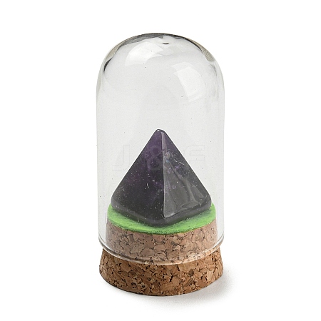 Natural Amethyst Pyramid Display Decoration with Glass Dome Cloche Cover DJEW-B009-01G-1