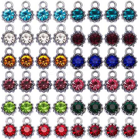 48Pcs 12 Colors Alloy Glass Rhinestone Charms ALRI-SZ0001-03-1