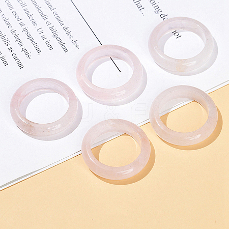 Natural Rose Quartz Plain Band Finger Rings RJEW-H230-13E-02-1