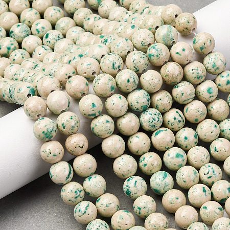 Natural Dyed Marble Beads Strands G-P593-8mm-01-1