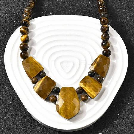 Natural Tiger Eye Faceted Bib Graduated Beaded Necklaces for Women NJEW-B128-01H-1