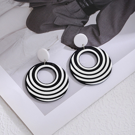 Acrylic Stripe Dangle Stud Earrings FS-WG5637F-03-1