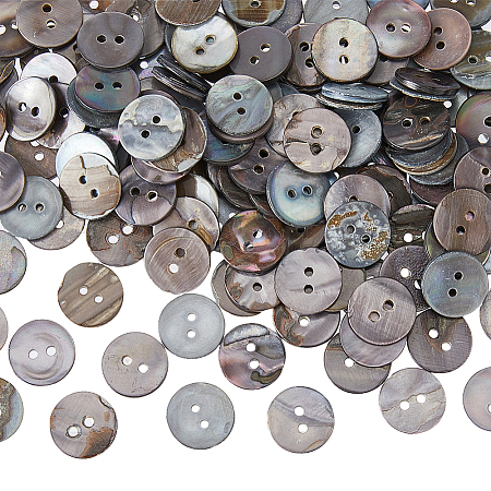 250Pcs 2-Hole Flat Round Shell Buttons SHEL-HS0001-02-1