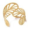 Titanium Steel Hollow Leaf Open Cuff Bangles for Women BJEW-G719-11G-3